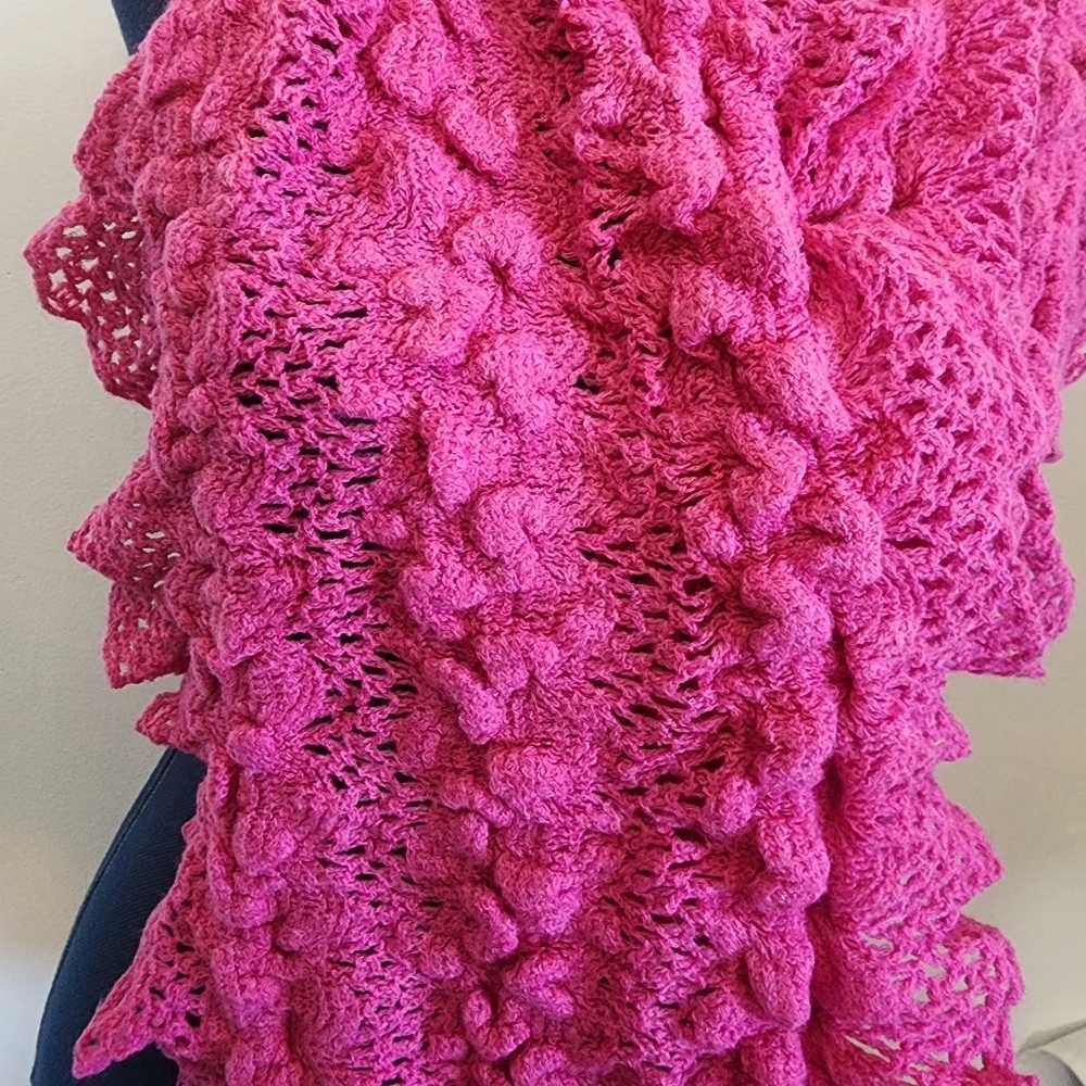 Fuschia Pink Ruffle Knit Scarf - Picture 5 of 5